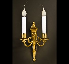 Pr. French Louis XVI ormolu bronze wall sconces.