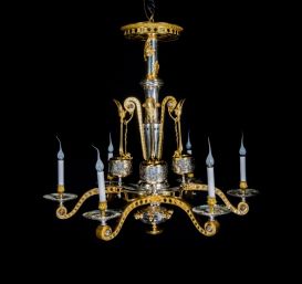 Antique French Neoclassical gilt bronze & silvered bronze chandelier