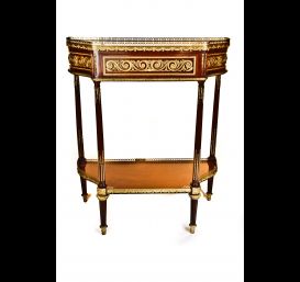 A Pair of French Antique Louis XVI ormolu bronze mounted mahogany consoles.