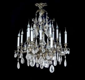 A Exquisite Antique French Louis XV silvered bronze & cut rock crystal chandelier.