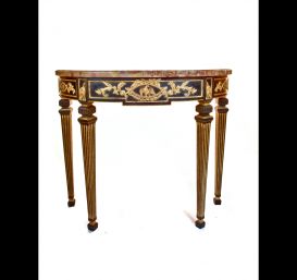 A Pair of Antique Italian marble top demilune console tables. 