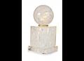 Pair cut rock crystal ball ornaments.