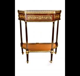 A Pair of French Antique Louis XVI ormolu bronze mounted mahogany consoles.