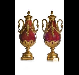 Pr. Antique French Louis XVI covered urns.