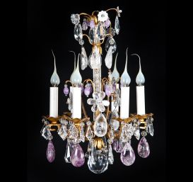 French Louis XV small bronze & rock crystal chandelier